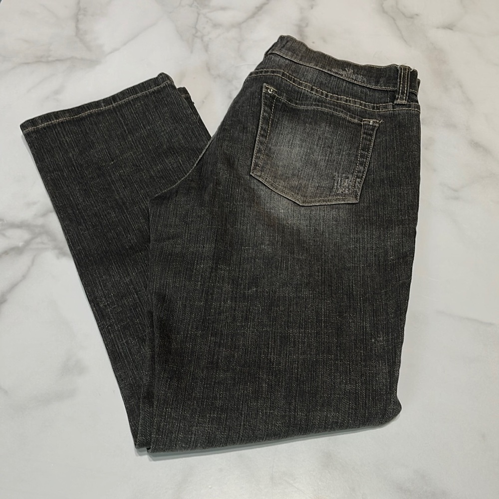 WHBM Distressed Noir Sequin Rhinestone Sparkle Straight Leg  Tapered Jeans 4